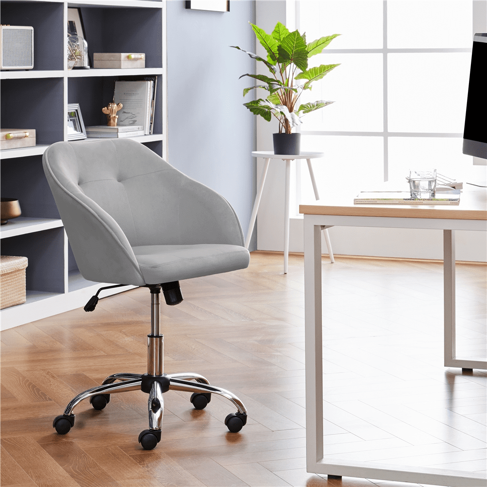 Alden Design Adjustable Swivel Velvet Desk Chair for Home Office, Light Gray