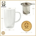 thumbnail image 5 of Tasse en Verre à Double Paroi avec Infuseur à Thé en Acier Inoxydable et Couvercle en Bambou - 450 ml, 5 of 5
