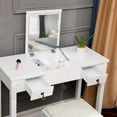 thumbnail image 3 of Ktaxon Ensemble de Coiffeuse, Coiffeuse avec Miroir Rabattable, Table de Maquillage, Bureau d'Écriture avec 2 Tiroirs et Tabouret, Blanc, 3 of 8