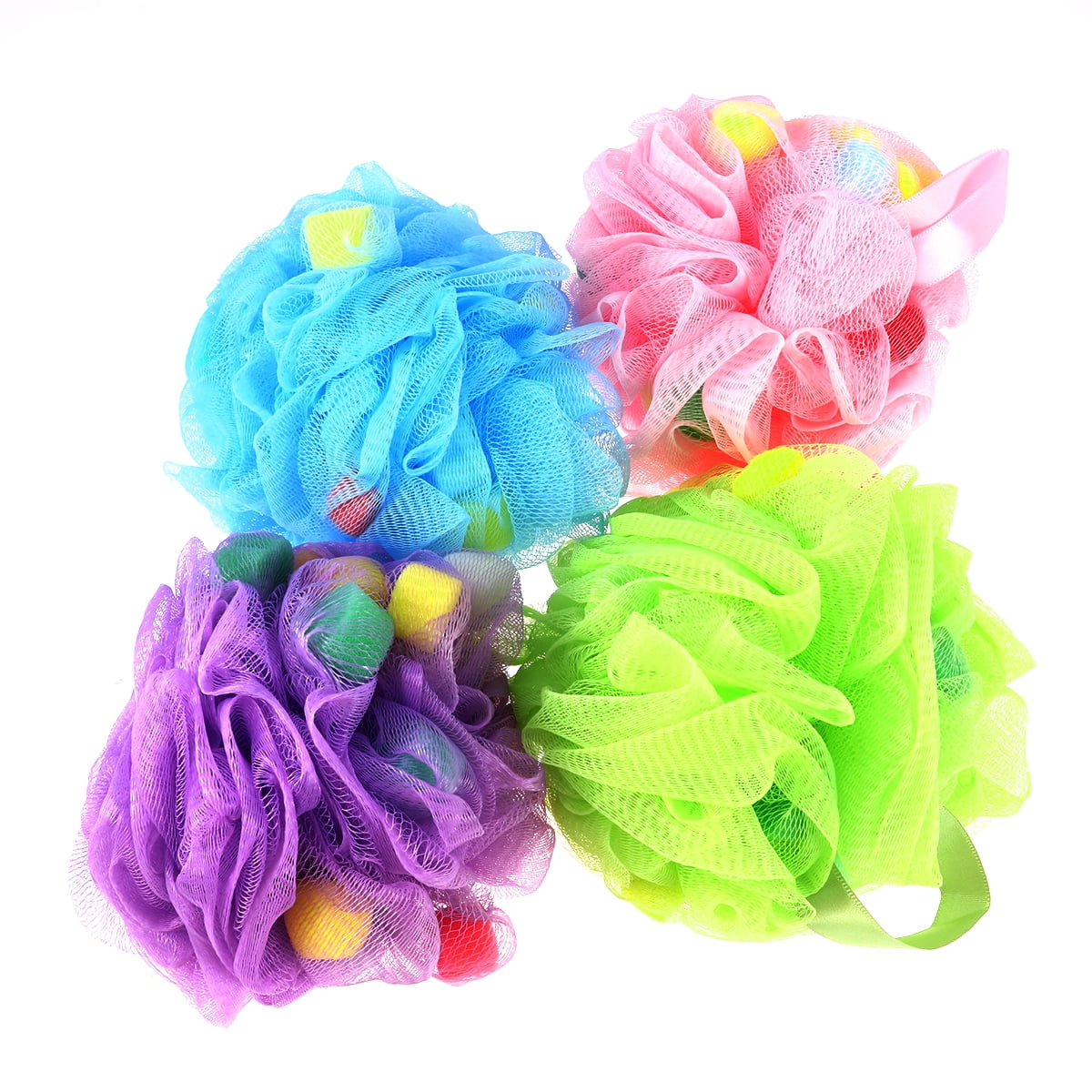OUNONA Shower Bath Spongeloofah Mesh Pouf Bathing Balls Body Colorful