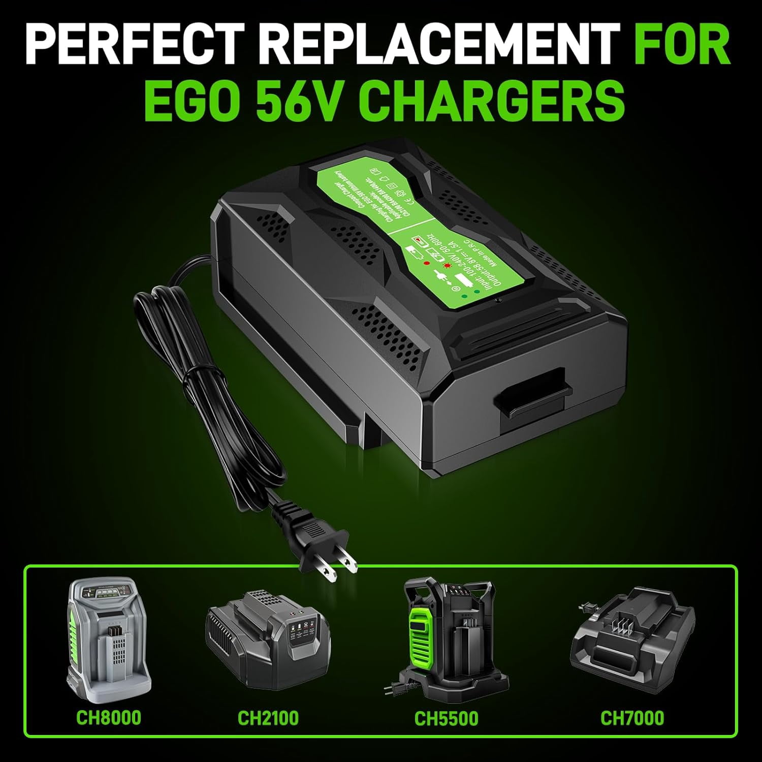 Rapid Charger Replace for EGO 56V Battery Charger CH2100 CH3200 CH5500 CH2800D, Compatible with EGO 56-Volt Lithium-ion Batttery BA2800 BA4200 BA1400