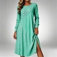 thumbnail image 2 of YuXingFu 100% Cotton Dresses Maxi Crew Neck Plus Size Womens Dress Long Sleeve Pleated Long Casual Summer Green XXL, 2 of 7