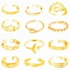 SILYINTERES 12Pcs Adjustable Toe Rings for Women Flower Knot Tail Band Open Toe Rings Set Beach Foot Jewelry(Gold)