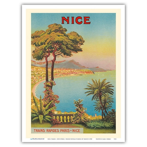 Nice France - Cote d'Azur - French Riveria - Vintage Travel Poster by Morel De Tangry c.1900 - Master Art Print (Unframed) 9in x 12in