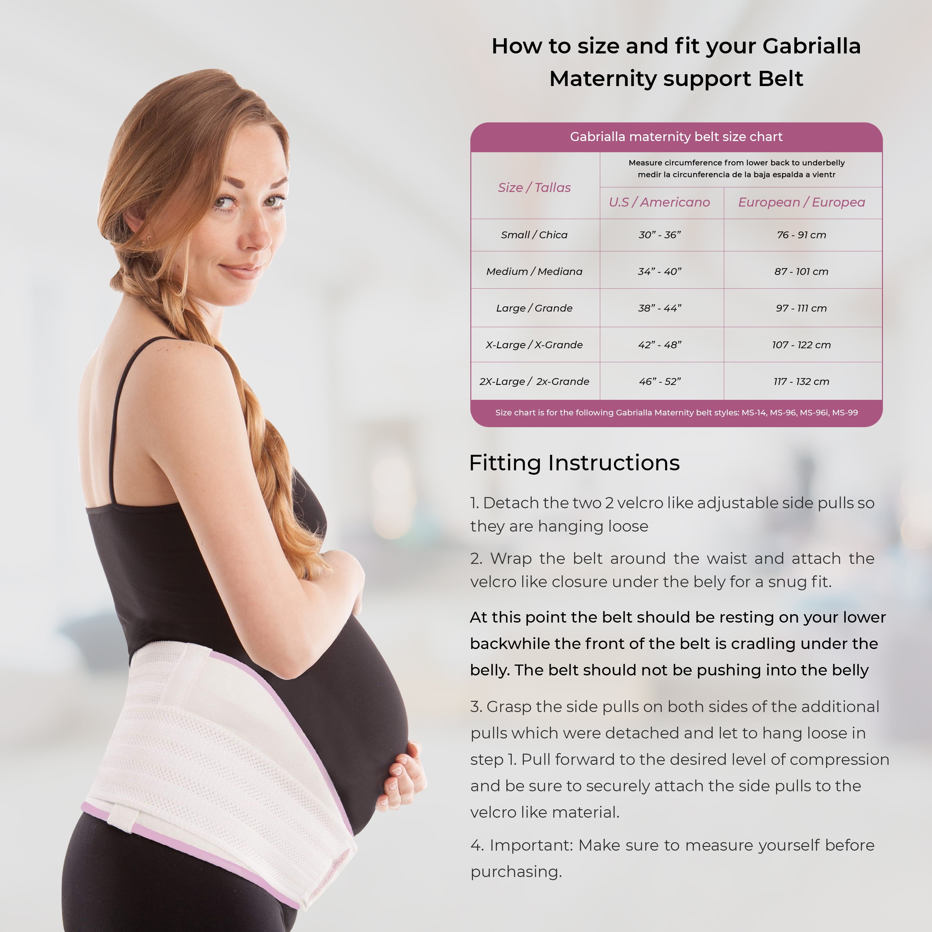 GABRIALLA Elastic Pregnancy Belly Band for Pregnant Women, Adjustable Maternity Belt, MS-96 (White with Pink, Large)