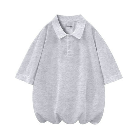 Qgtaibl Mens Summer T-Shirt Turndown Collar Short Sleeve Golf Shirt Solid Color Casual Loose Fit Daily Tee Gray XL