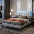 thumbnail image 3 of Catrimown Full Size Led Bed Frame, Upholstered Modern Bed Frame with with Faux Leather Headboard, No Box Spring Needed, White, 3 of 6