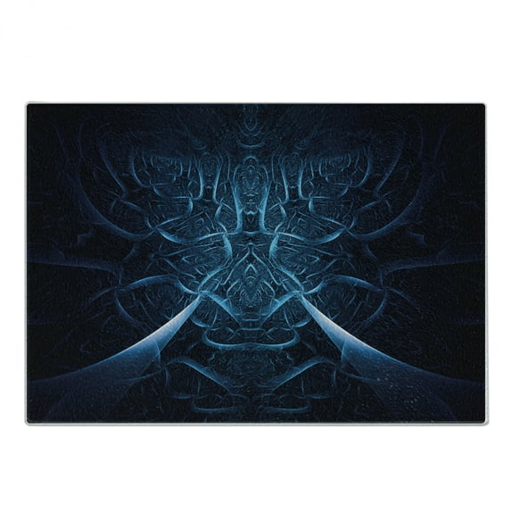 Fractal Cutting Board, Abstract Spooky Hollow with Line Effects Creative Modern Computer Art Pattern, Decorative Tempered Glass Cutting and Serving Board, Small Size, Blue, by Ambesonne