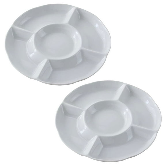 UPOUART 2-Pack White Plastic Divided Serving Tray for Fruit, Snacks, Appetizers, Party, Picnic, and Kitchen Use