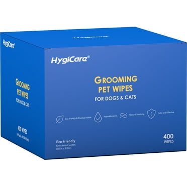 HygiCare Pet Wipes Value Pack Cleansing & Grooming for Dogs & Cats, Unscented, 400ct, Hypoallergenic, Natural Soothing