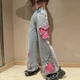 thumbnail image 2 of GXWEA Girls Size 14 Clothes Girl Clothes 5T Kids Girls Jeans Distressed Elastic Waist Baggy Denim Wide Leg Pants Trousers Blue 11-12 Years, 2 of 9