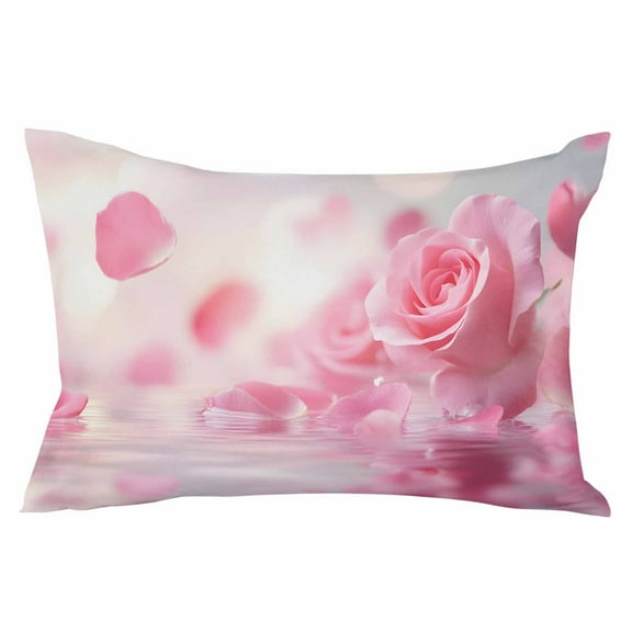 Outdoor Waterproof Throw Pillow Covers Set of 2 Pink Rose Decorative Pillowcases Lumbar Outdoor Pillows Cushion Case 20x12 Inch Dreamy Petals Water Patio Pillows for Couch Sofa Bed Garden