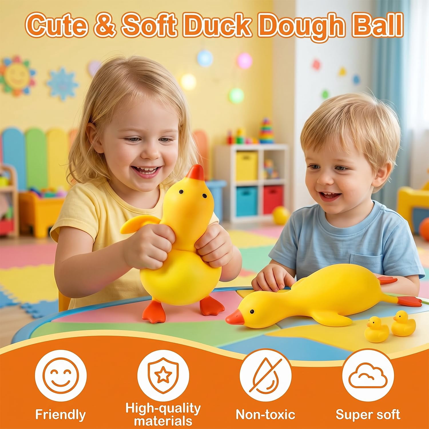 15" Giant Duck Squishy, Jumbo TPR Pinch Toys, Cute Butter Stress Balls, Slow Rebound Ultra-Soft, Oversized Anxiety Relief Fidget Squishy Toys for Adults, Kindergarten Birthday Christmas
