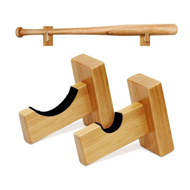 Soporte para bate de béisbol de 2 contenedores, exhibido horizontalmente, soporte para bate de béisbol hecho a mano de madera maciza, con forro de fieltro y soporte para bate montado en la pared