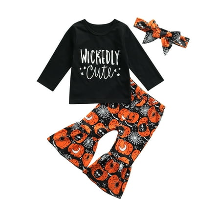 

Mioliknya Girl’s Letter T-shirt and Halloween Trumpet Pants with Headband Suit