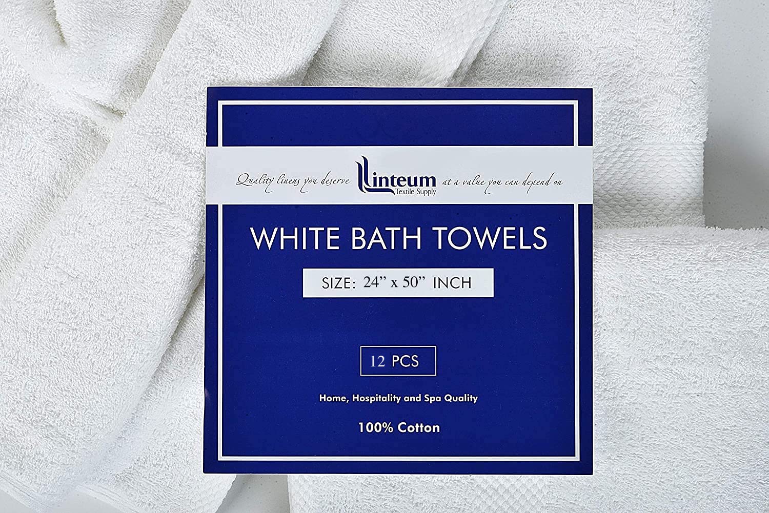 Linteum Textile 100% Soft Cotton household Premium Bath Towels (12-Pack, 24x50 in, White)