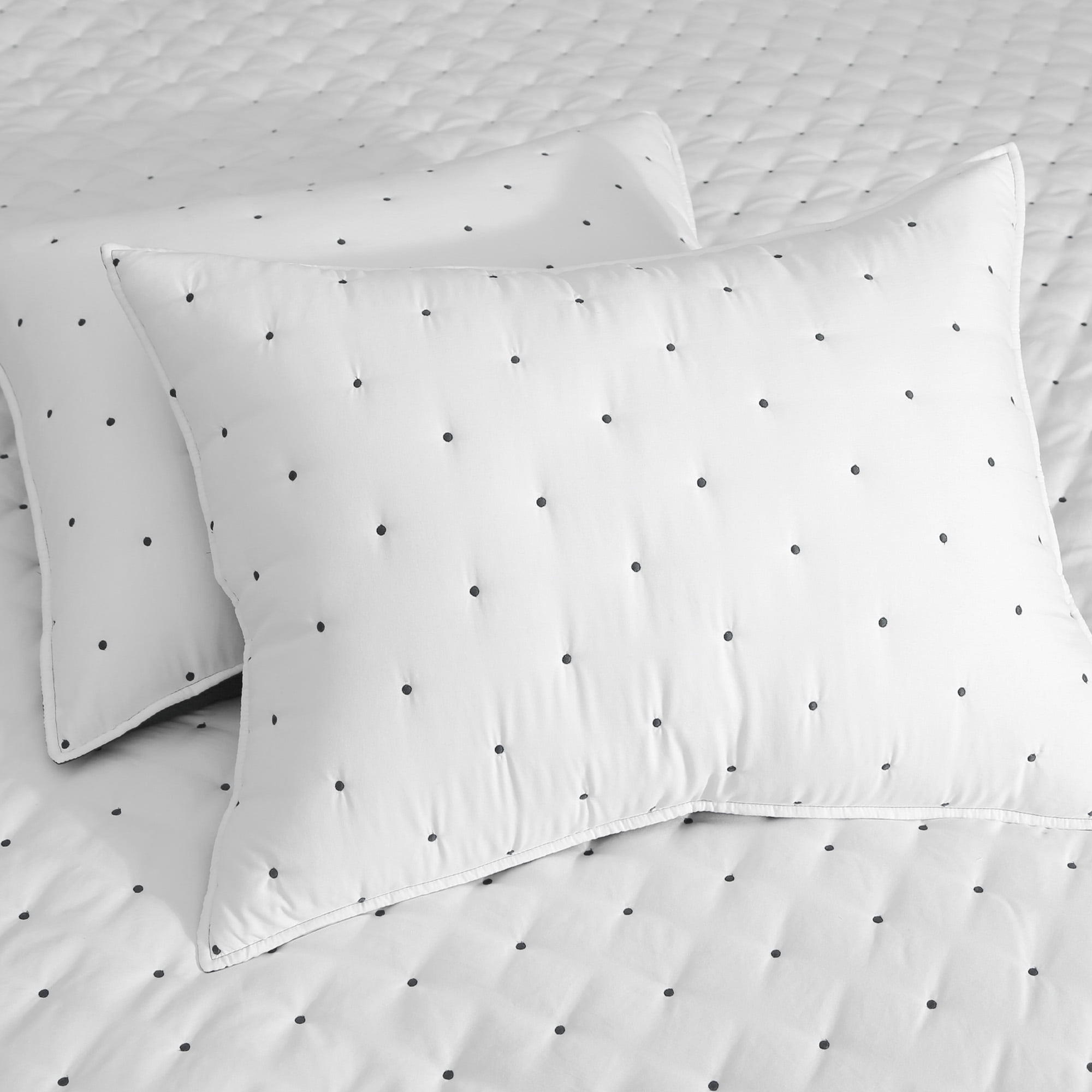 Levtex Home - Embroidered Swiss Dot Quilt Set - Full/Queen Quilt and Two Standard Shams - Dot - Navy and White - Quilt (88x92in.) and Shams (20x26in.) - Reversible - Polyester