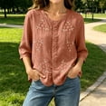 thumbnail image 7 of Qulqfy Floral Print Blouses for Women 3/4 Length Sleeve Casual Crew Neck Cotton Linen Button Down Spring Orange Summer Tops for Women 2026 XXXL, 7 of 7