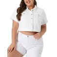 thumbnail image 1 of Chaqueta de mezclilla de mujer Agnes Orinda, talla grande, de manga corta, con botones, chaquetas de mezclilla recortadas 2X blanca, 1 of 6