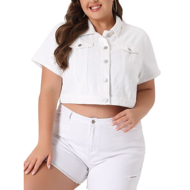Chaqueta de mezclilla de mujer Agnes Orinda, talla grande, de manga corta, con botones, chaquetas de mezclilla recortadas 2X blanca