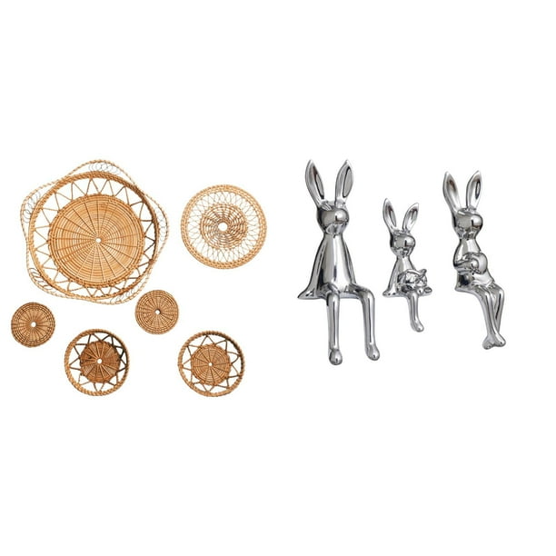 Manualidades de pared,Decoración para colgar en la pared,ratán artesanal tejido,Juego de decoración de pared Adorno decorativo para colgar en la pared,Escultura de figura,Estatua sentada