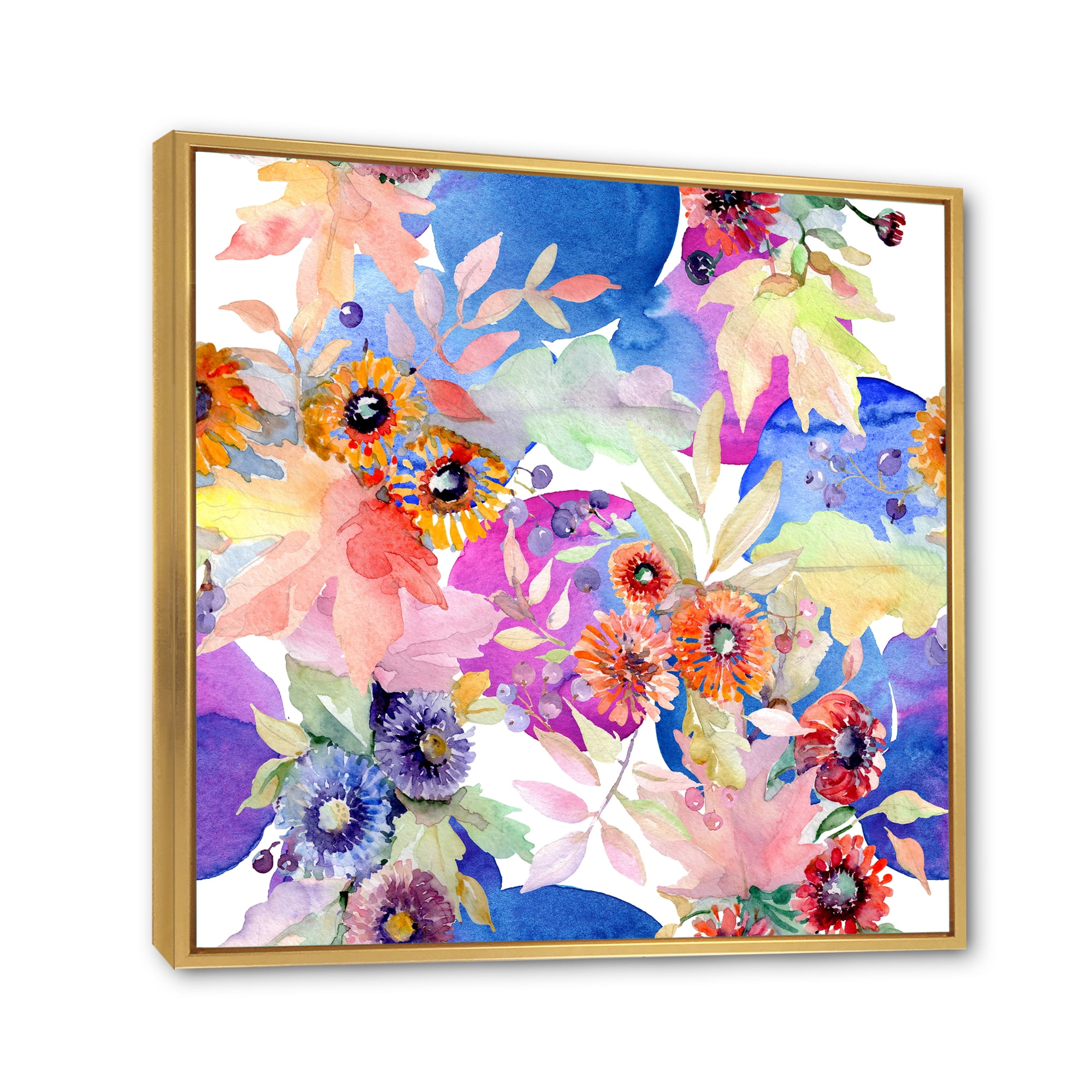 Designart 'Wildflowers and Vibrant Wild Spring Leaves IV' Modern Framed Canvas Wall Art Print