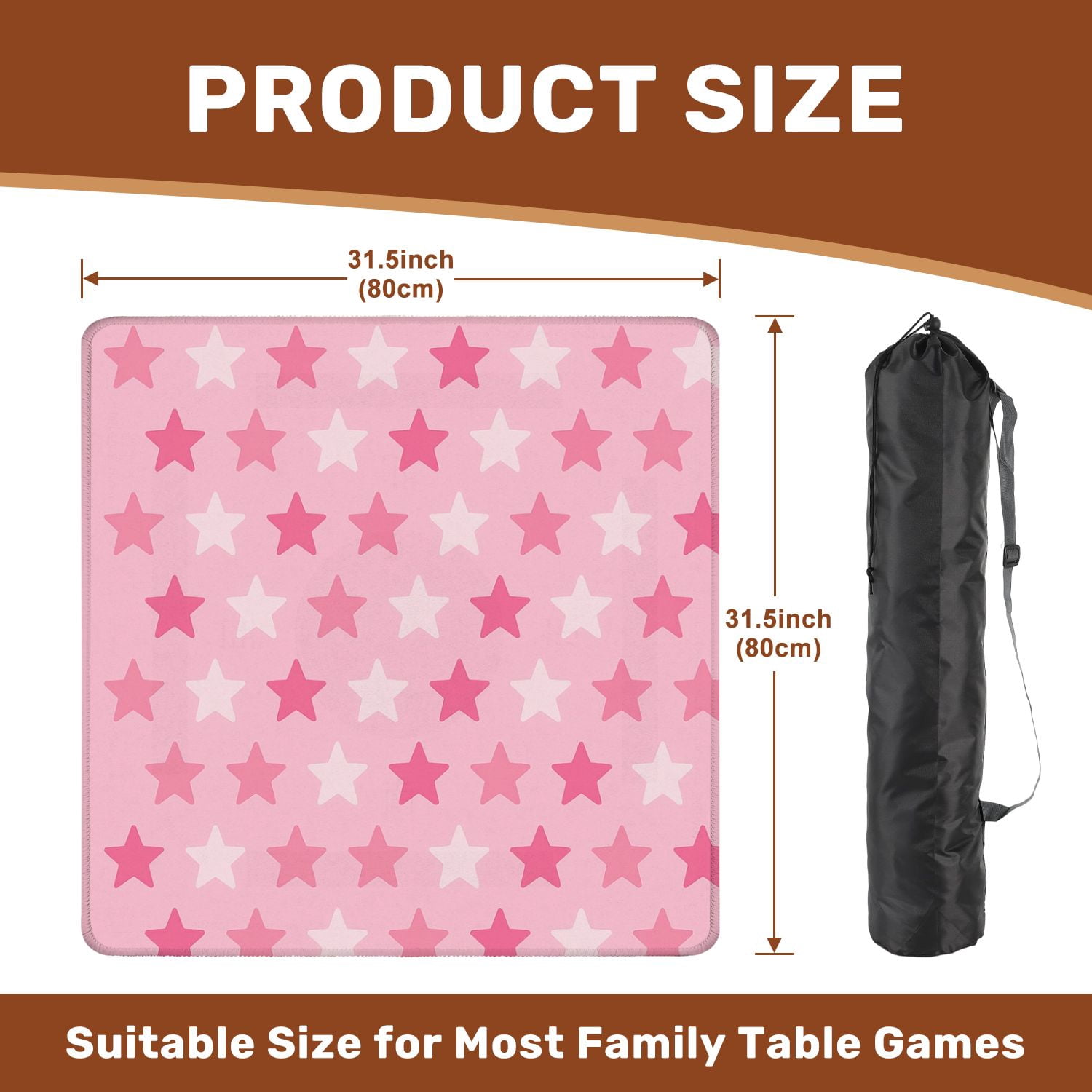 Mahjong Mat 31.5" x 31.5" Pink Star Seamless Light Dark Shades Pastel Non-Slip Noise Reduction American Mahjong Tiles Table Cover for Dominoes Poker Card Board Games Gift