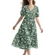 thumbnail image 1 of Vestido midi YESNO de verano con estampado floral con cuello en V y manga abullonada para mujer, 1 of 5