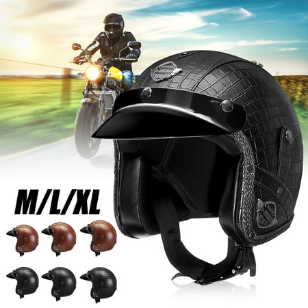 Vintage 3/4 Open Face Motorcycle Scooter Leather Helmets Lightweight Breathable To Protect Your Head M/ L/ XL[Color: Black, (Best Lightweight Motorcycle Helmet)