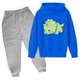 thumbnail image 2 of THDHVS Boys Outfits,Girls Fall Outfits,Dinosaur Print 2 Piece Set for Kids with Hooded Long Sleeve Top and Elastic Waist Pants for Playful Adventures Blue 5-6 Years, 2 of 3