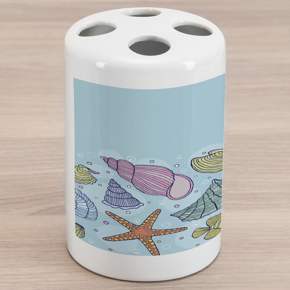 Nautical Ceramic Toothbrush Holder, Underwater World Theme Seashell