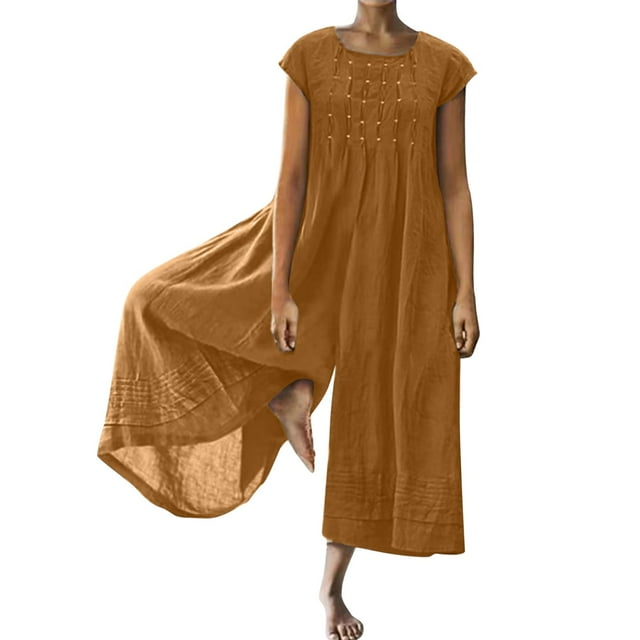 HBFAGFB Combinaison Femme Col Rond Manches Courtes Zippées Ample et Légère Jaune Taille P