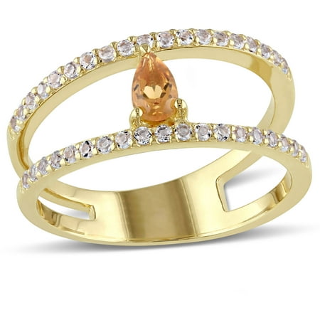 Tangelo 1 Carat T.G.W. Citrine and White Topaz Yellow Rhodium-Plated Sterling Silver Two-Row Ring