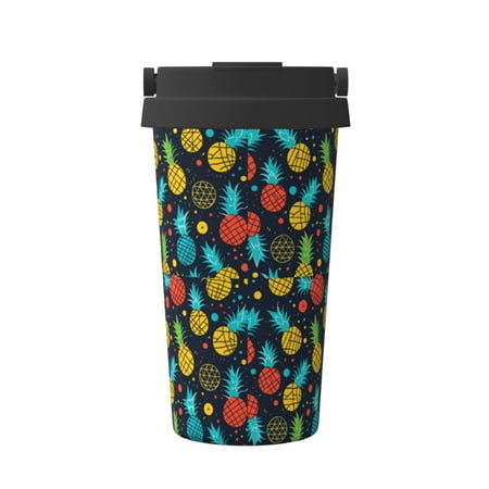 

Salouo Colorful Pineapple Print Coffee Travel Mug Spill Proof with Lid-Stainless Steel Vacuum Insulated Tumbler - Thermos Cup for Keep Hot/Ice Coffee Tea and Beer