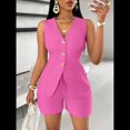 thumbnail image 4 of Conjuntos de Verano de 2 Piezas para Mujer, Sin Mangas, con Cuello en V, Abotonado, Chaleco y Pantalones Cortos con Bolsillos. Rosa Roja XL, 4 of 10