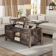 thumbnail image 4 of OKD 48" Farmhouse Lift Top Coffee Table with Sliding Barn Door, Rustic Center Table with Hidden Storage Compartment for Living Room, Office, Dark Rustic Oak, 4 of 10