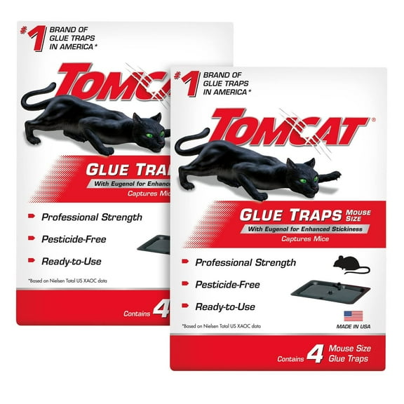 Tomcat Mouse Trap with Immediate Grip Glue for Mice, Cockroaches, and Spiders, Ready-to-Use, 2-Pack 8 Glue Traps