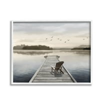 Stupell Industries Beach Chair on Dock Landscape Painting White Framed Art Print Wall Art, 20 x 16