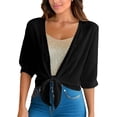 thumbnail image 3 of Frostluinai Women Tie Front Chiffon Shrug Half Sleeve Cropped Sheer Bolero Shrug Cardigan Lightweight Summer Dressy Casual Cardigans, 3 of 10