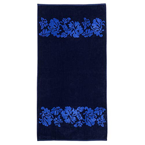 Navy with Royal Blue Flowers Over-Sized Beach Towel Superior 100% Cotton 