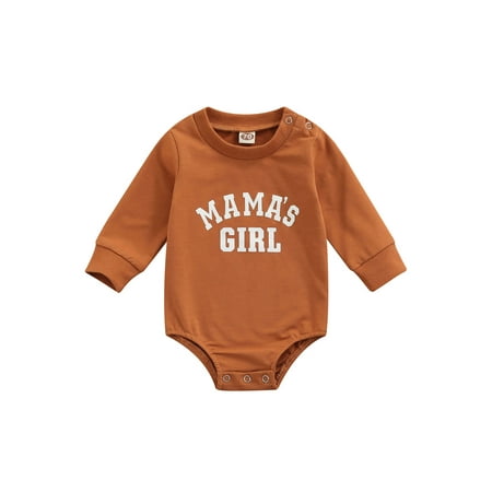 

Baby Girls Romper Long Sleeve Round Neck Letters Print Crotch Buttons Loose Fall Tops