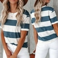 thumbnail image 4 of Daznico Women's Summer Stripe Print Casual T-Shirt, Round Neck, Short Sleeve,Size 2XL, 4 of 9
