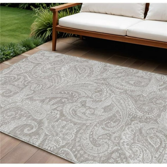 HomeRoots 580200 9 x 12 ft. Paisley Washable Indoor & Outdoor Rectangle Area Rug, Taupe, Beige & Ivory