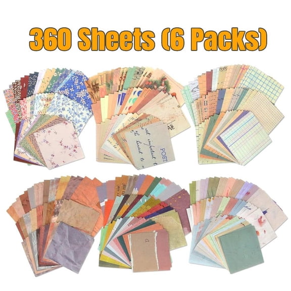 Vintage Scrapbook Paper 360 Sheets (6 Packs) - Multicolor Matte Sheets for Scrapbooking Supplies, DIY Art & Journaling
