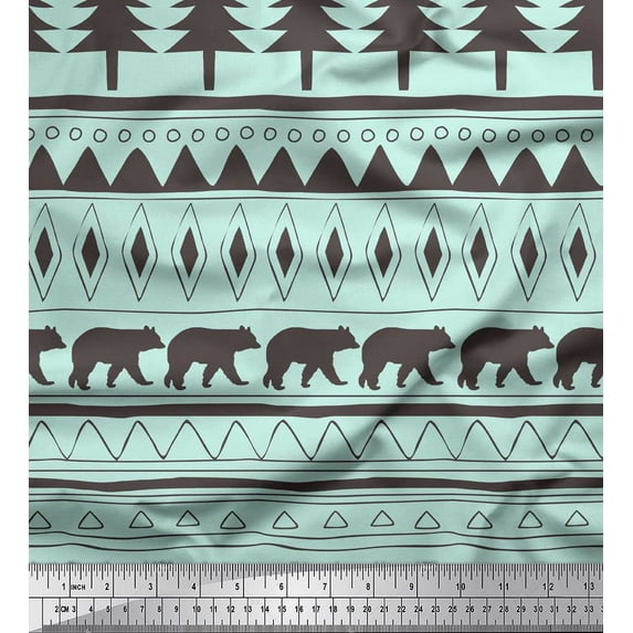 Soimoi Green Velvet Fabric Tribal African Print Fabric by the Yard 58 Inch Wide