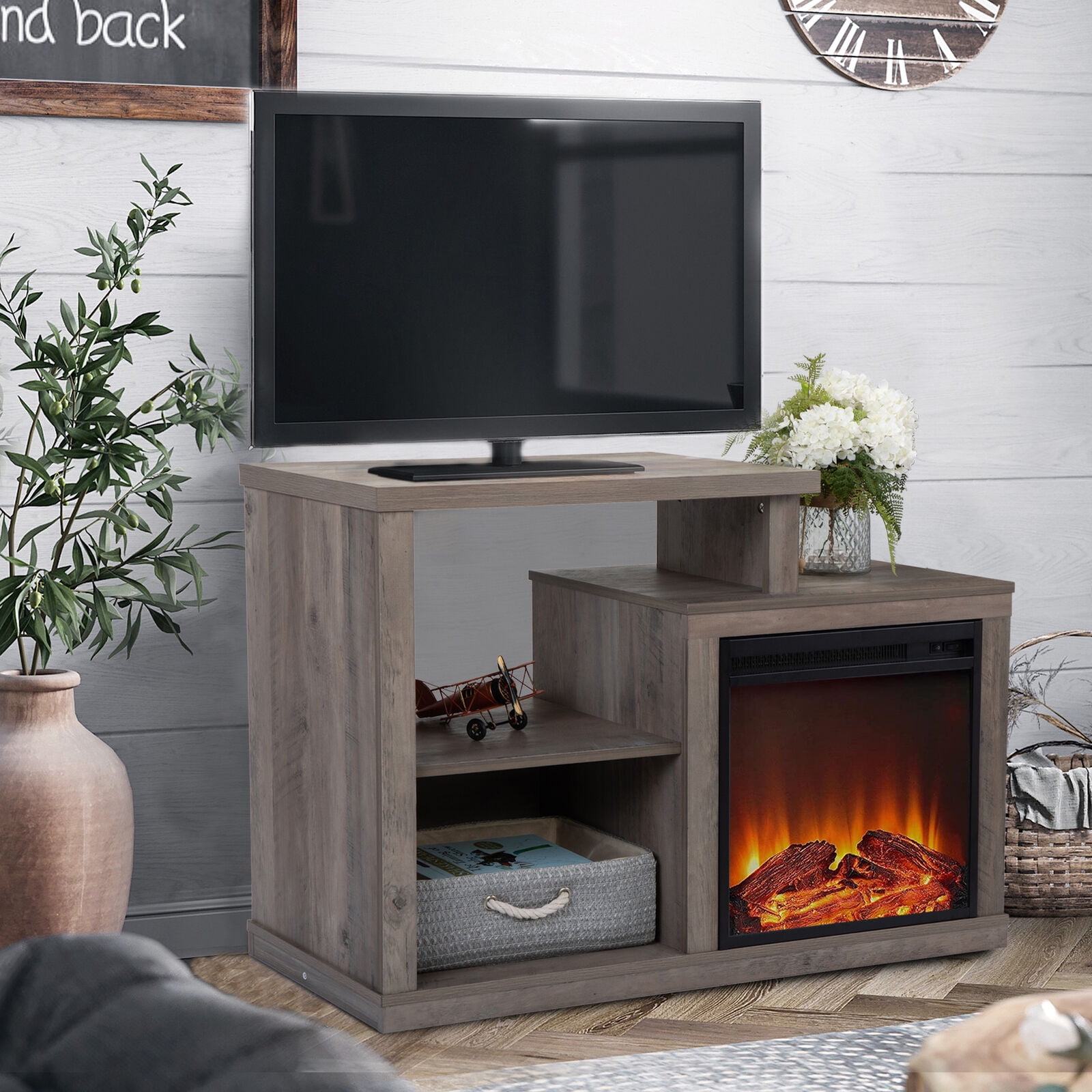 Private Jungle Electric Fireplace TV Stand 41" Console Heater Entertainment Center,Gray Private Jungle Electric Fireplace TV Stand 41" Console Heater Entertainment Center,Gray
