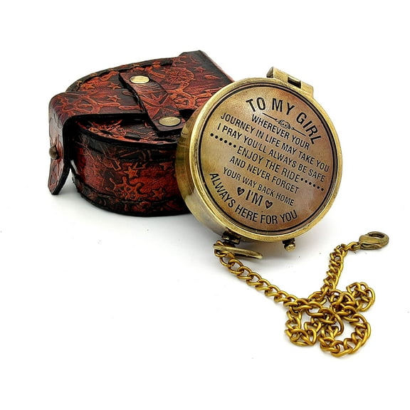 5MOONSUN5's Engraved Brass Compass Gift to My Girl/Daughter/Gift for Girl from Dad/Gift to Daughter from Mom/Engraved Gift/Father Mother Gift A Perfect and Personalized Gift with Leather Case