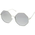 thumbnail image 2 of sunglassLA Female Oversize Metal Frame Slim Temple Colored Mirror Lens Hexagon Sunglasses 63mm (Silver / Silver Mirror) - 63mm, 2 of 4