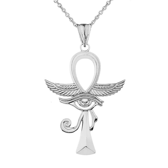 ANKH WITH EYE OF HORUS PENDANT NECKLACE IN STERLING SILVER : Pendant with 16" chain