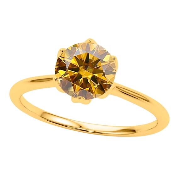 MauliJewels 2.00 Ctw Round Champagne Moissanite Solitaire Engagement Ring for Women in 14K Yellow Gold Lab Created Gemstone Ring 6 Prong Setting